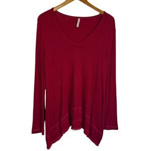 XCVI Sweater Women Medium Red Ribbed Asymmetrical Casual Lagenlook Comfort